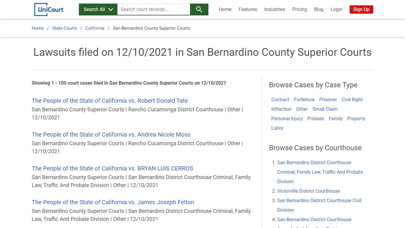 Lawsuits filed on 12/10/2021 in San Bernardino County ...